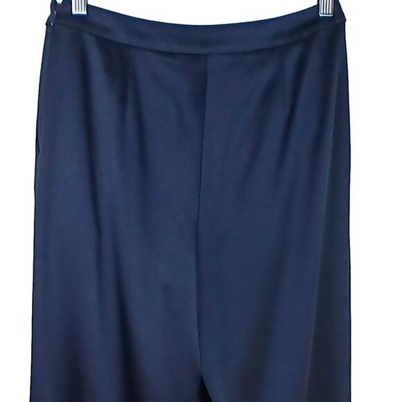 St. John Women's SZ 4 Navy Blue Satin Wide Leg Pants Pleats Pockets Gorgeous - Picture 5 of 8